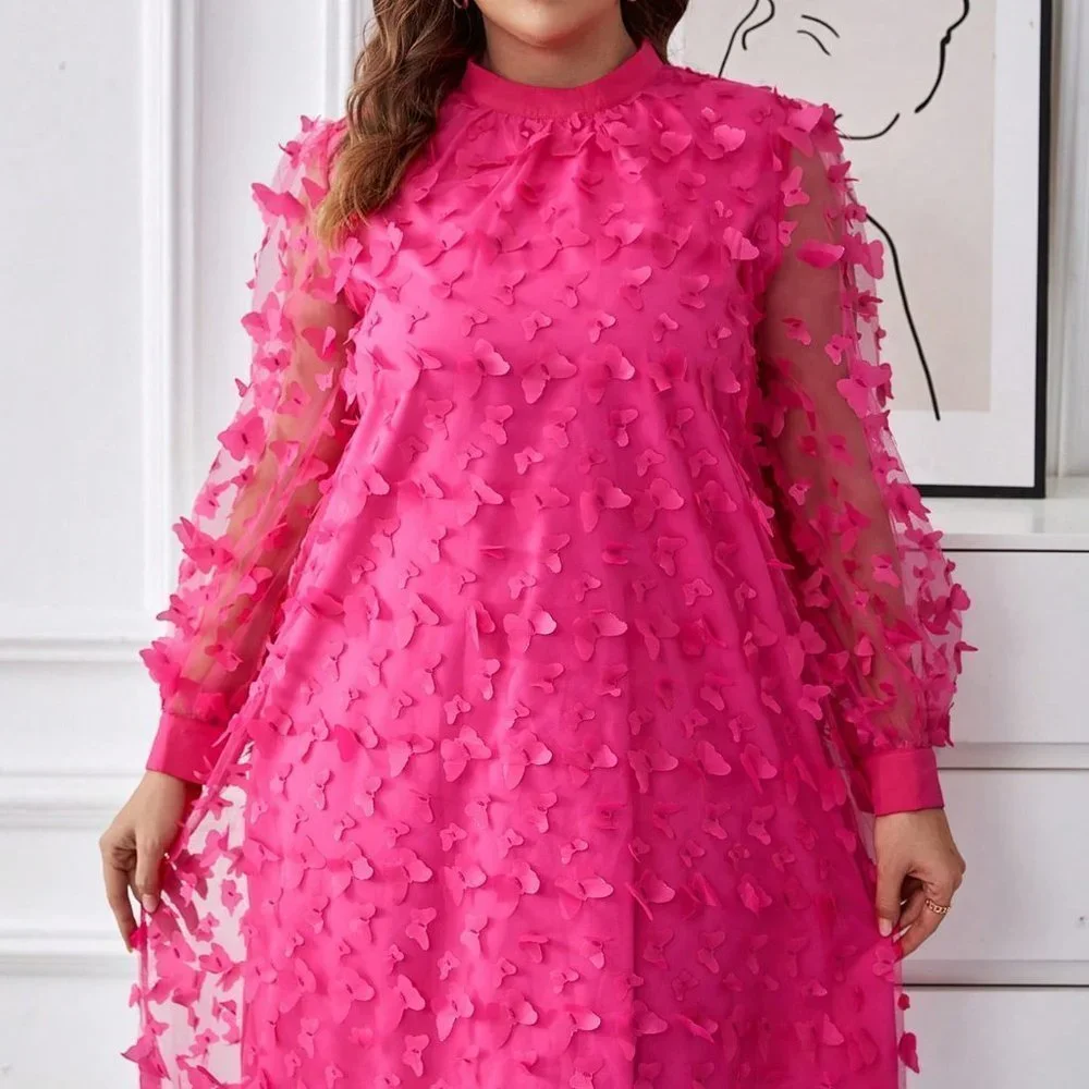 Pink Preppy Womens Appliques Detail Mesh Overlay Dress - Picture 4 of 5